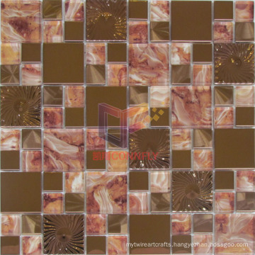 Wallpaper Backed Glass Mix Gold Stainless Steel Mosaic (CFM923)
